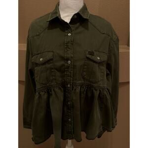 Free People Hi/Lo Dylan Peplum Shirt Jacket Army Green Size XS